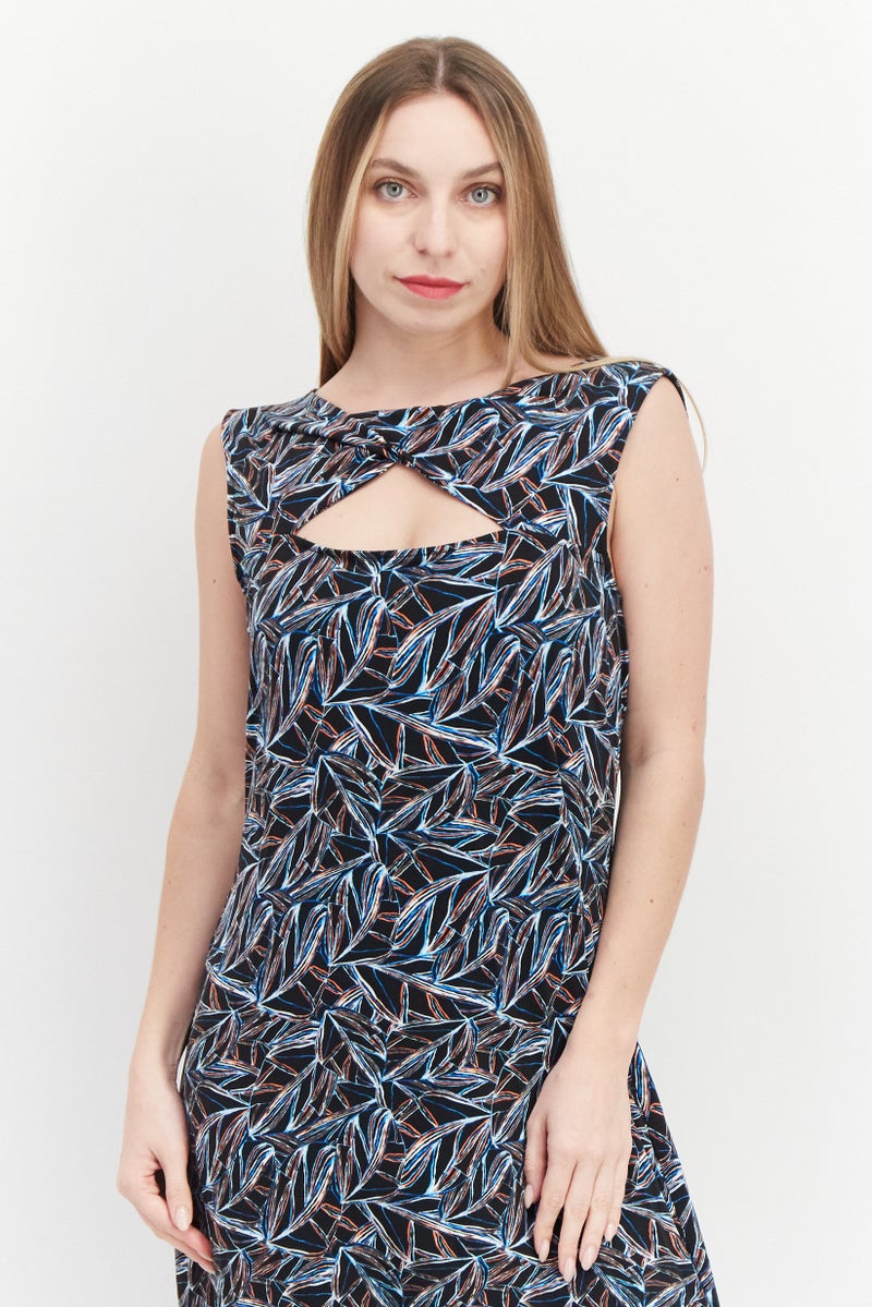 HALSTON Women Twist-Front Allover Print  Sleeveless Dress, Black Combo - Image 2